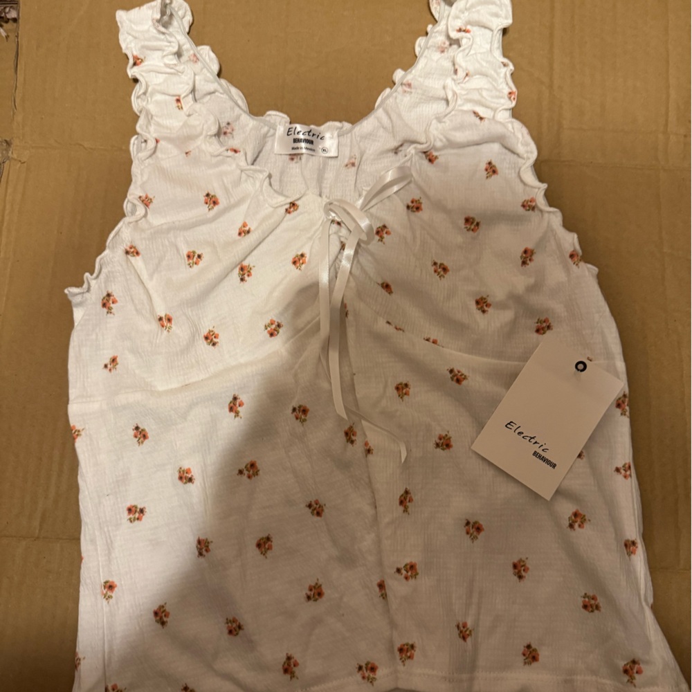 White Floral Sleeveless Top